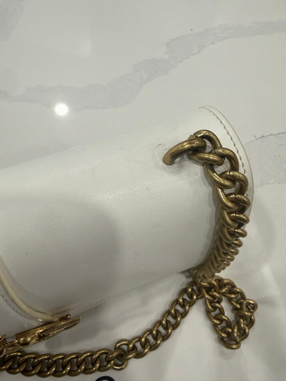 PINKO Love One Classic White Leather Shoulder Bag, Antique Gold Bird Clasp - Picture 3 of 8
